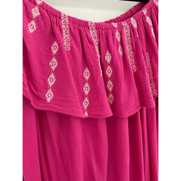 Cherokee Pink Off-Shoulder Embroidered Accent Gauzy Top size XL - Picture 6 of 8
